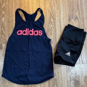 Adidas Dark Blue Tank and Black Shorts Combo